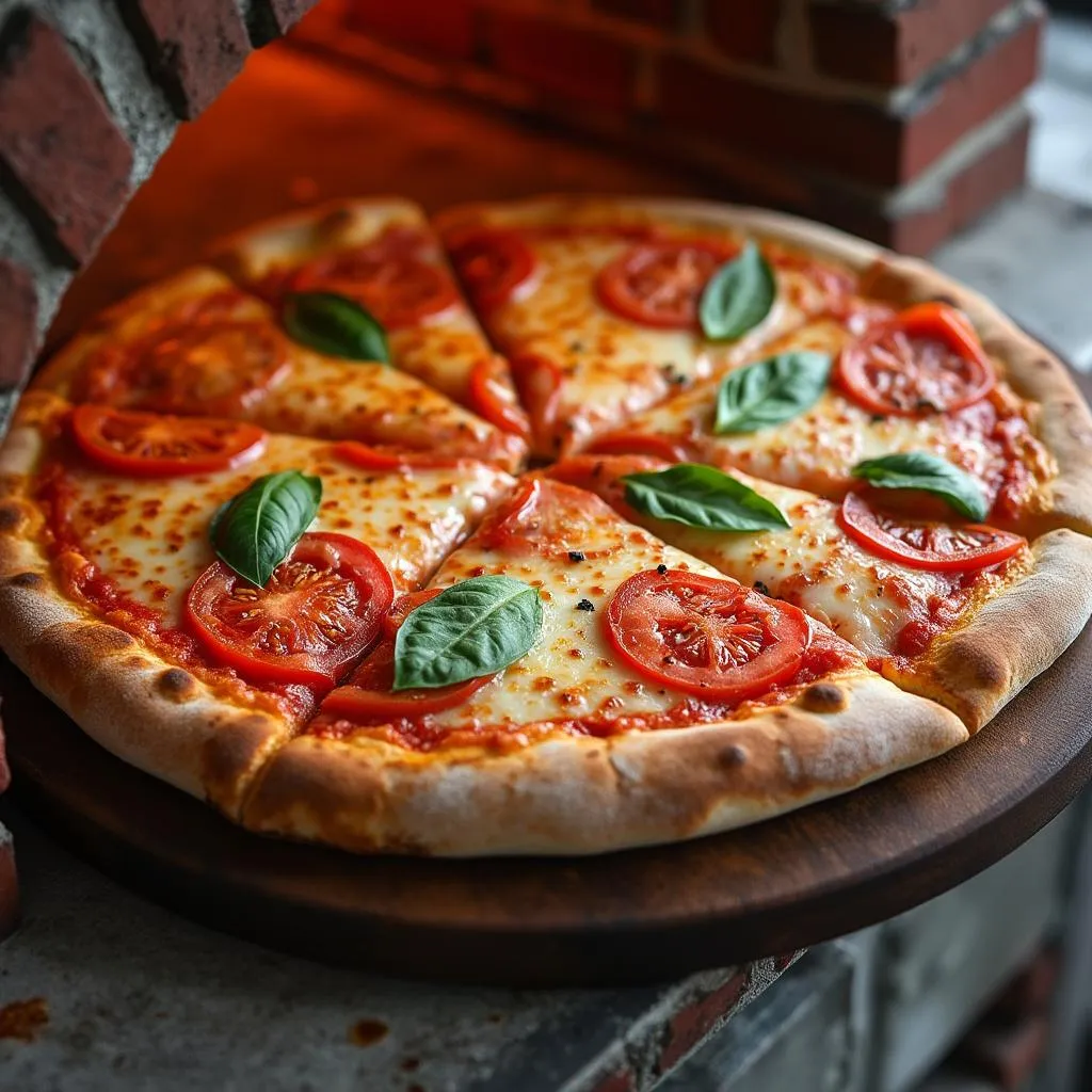 Pizza margherita recién horneada